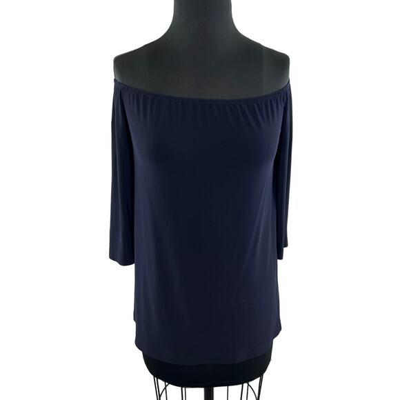 Norma Kamali Black 3/4 Sleeve Stretch Jersey Knit Off Shoulder Blouse Small S - Picture 1 of 7